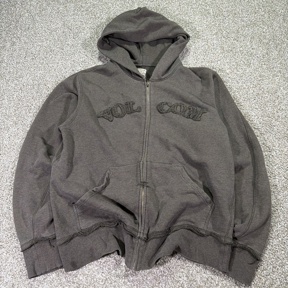 Vintage Volcom ZIPUP Hoodie Heavyweight Distressed Brown Size L Y2k Essentials